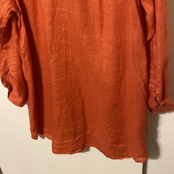 J. Jill 100% Linen Long Sleeve Button Down Tunic in Coral Orange - Picture 11 of 11